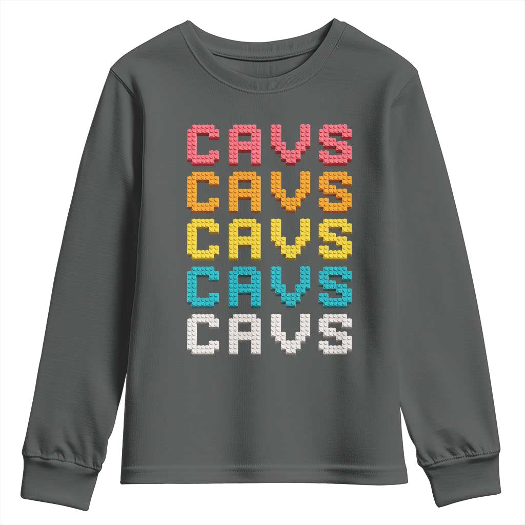 Retro Stacked Block Cavs Name Colorful Toy Brick Youth Sweatshirt for Sports Fan TS02 Dark Heather Print Your Wear