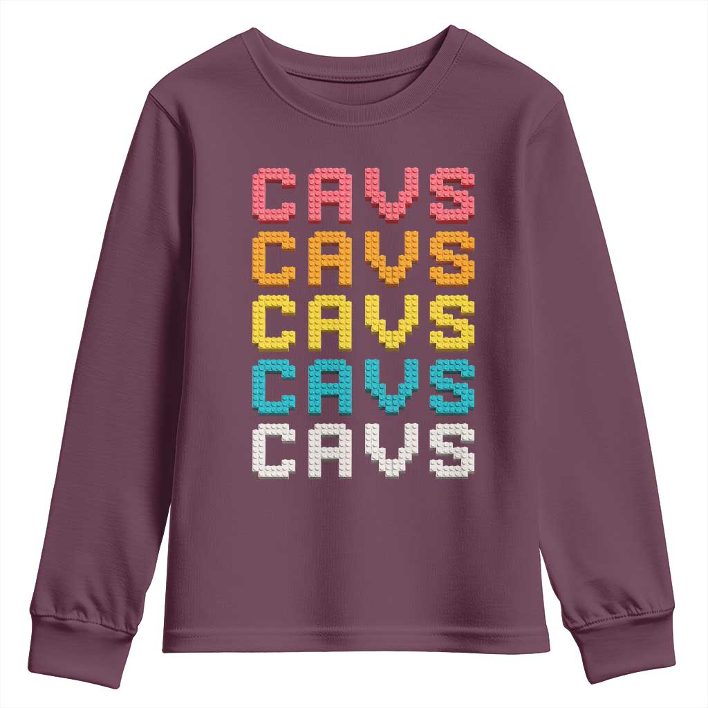 Retro Stacked Block Cavs Name Colorful Toy Brick Youth Sweatshirt for Sports Fan TS02 Maroon Print Your Wear