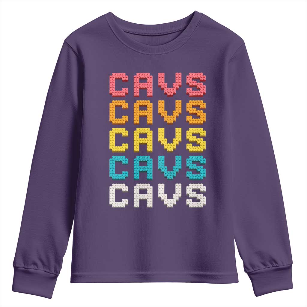Retro Stacked Block Cavs Name Colorful Toy Brick Youth Sweatshirt for Sports Fan TS02 Purple Print Your Wear