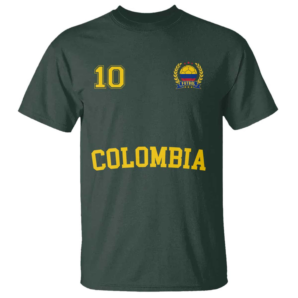 Colombia Football T Shirt Number Ten Colombian Flag Jersey Franela Ftbol Soccer TS02 Dark Forest Green Print Your Wear