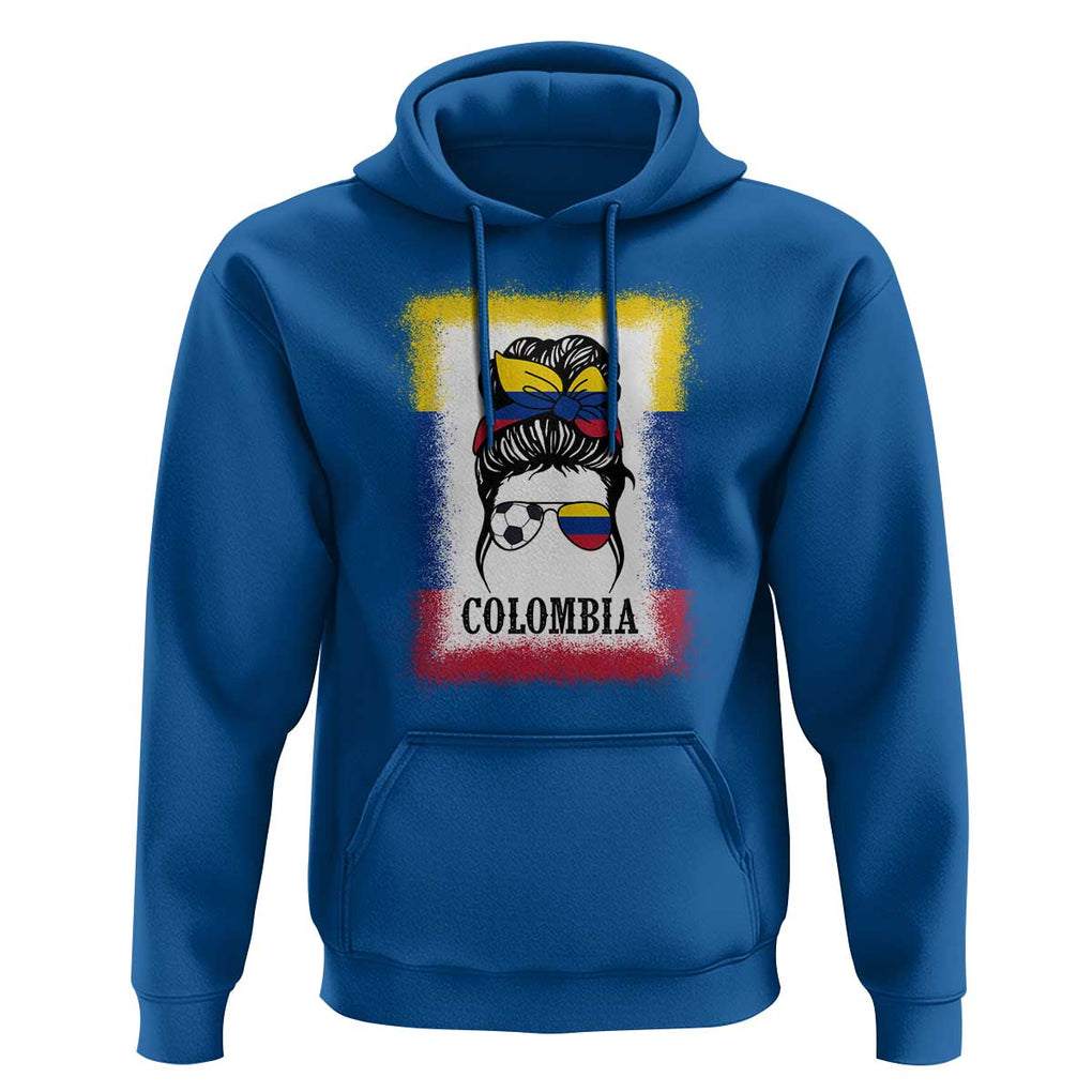 Colombia Football Hoodie Colombian Messy Bun Futbol Lover Bleached TS02 Royal Blue Print Your Wear