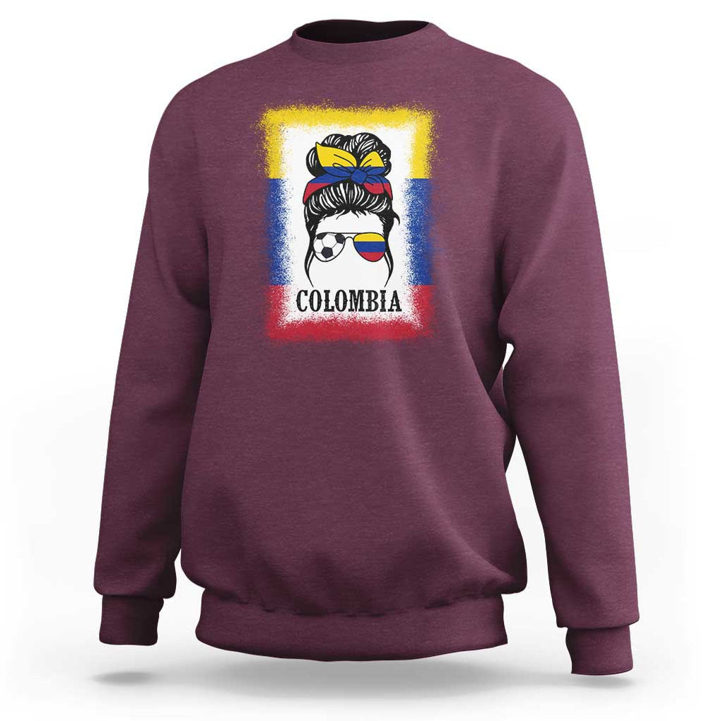 Colombia Football Sweatshirt Colombian Messy Bun Futbol Lover Bleached TS02 Maroon Print Your Wear