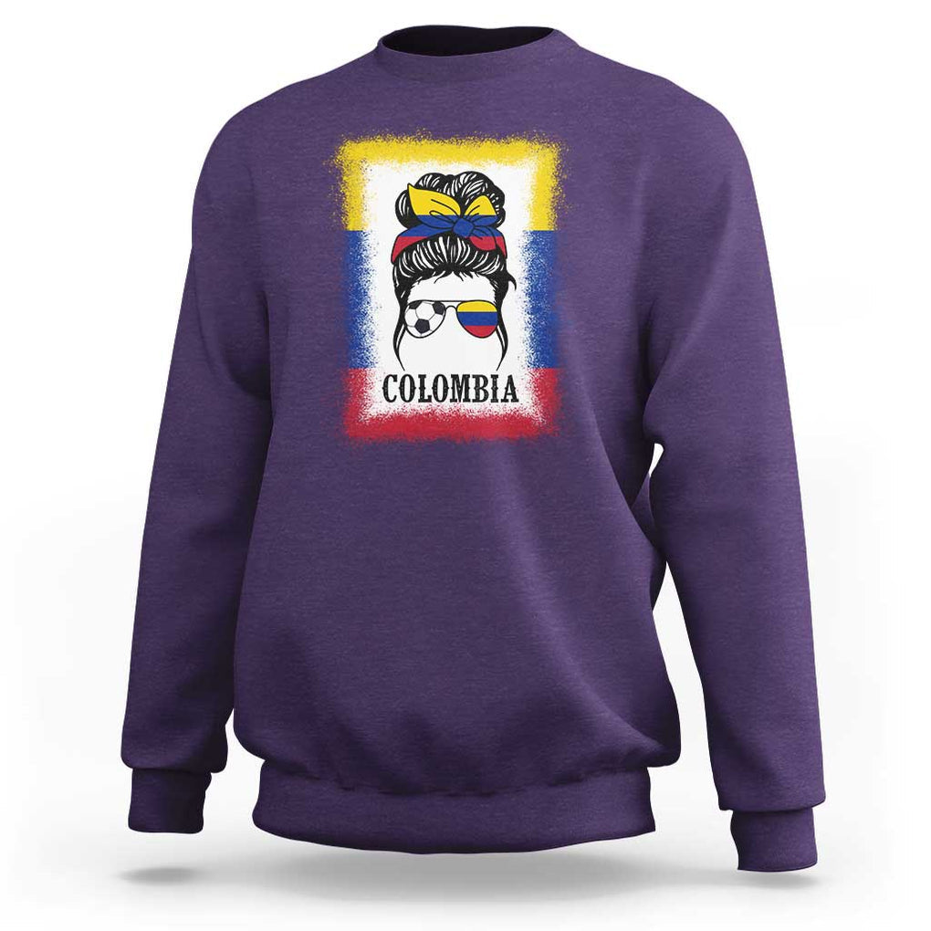 Colombia Football Sweatshirt Colombian Messy Bun Futbol Lover Bleached TS02 Purple Print Your Wear