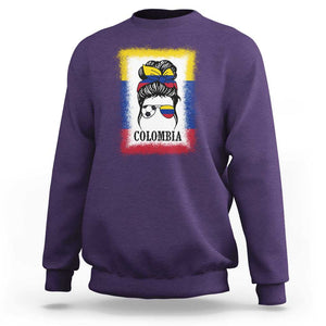Colombia Football Sweatshirt Colombian Messy Bun Futbol Lover Bleached TS02 Purple Print Your Wear