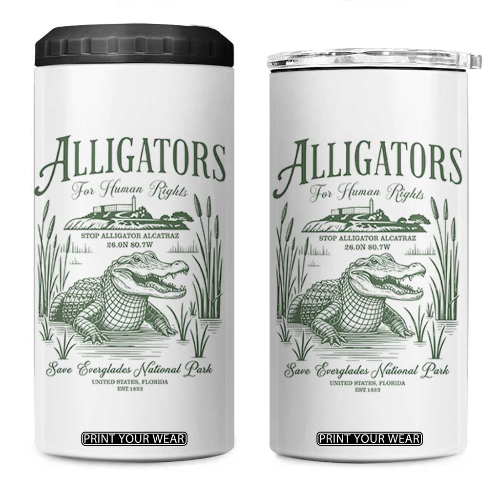 Alligators for Human Rights 4 in 1 Can Cooler Tumbler Save Everglades Alcatraz TS02 One Size: 16 oz White Print Your Wear
