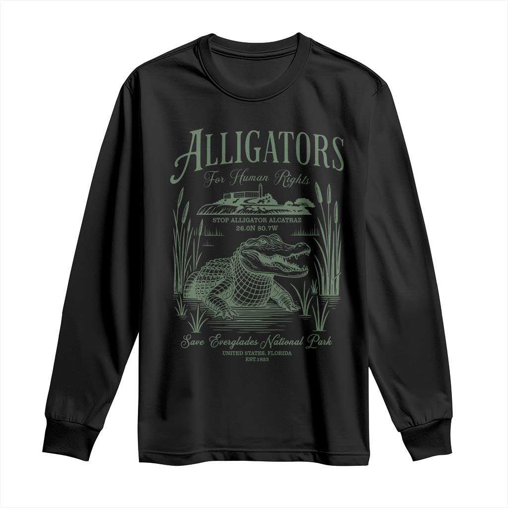 Alligators for Human Rights Long Sleeve Shirt Save Everglades Alcatraz TS02 Black Print Your Wear