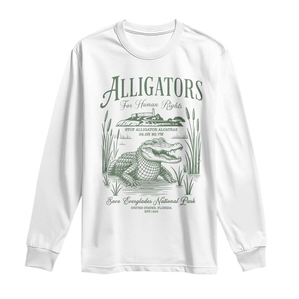 Alligators for Human Rights Long Sleeve Shirt Save Everglades Alcatraz TS02 White Print Your Wear