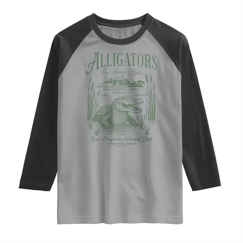 Alligators for Human Rights Raglan Shirt Save Everglades Alcatraz TS02 Sport Gray Black Print Your Wear