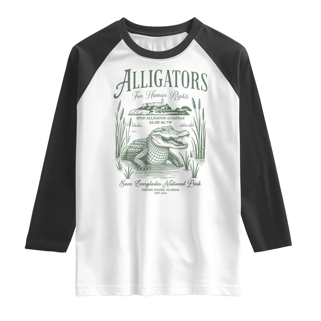 Alligators for Human Rights Raglan Shirt Save Everglades Alcatraz TS02 White Black Print Your Wear