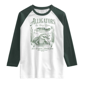 Alligators for Human Rights Raglan Shirt Save Everglades Alcatraz TS02 White Dark Forest Green Print Your Wear