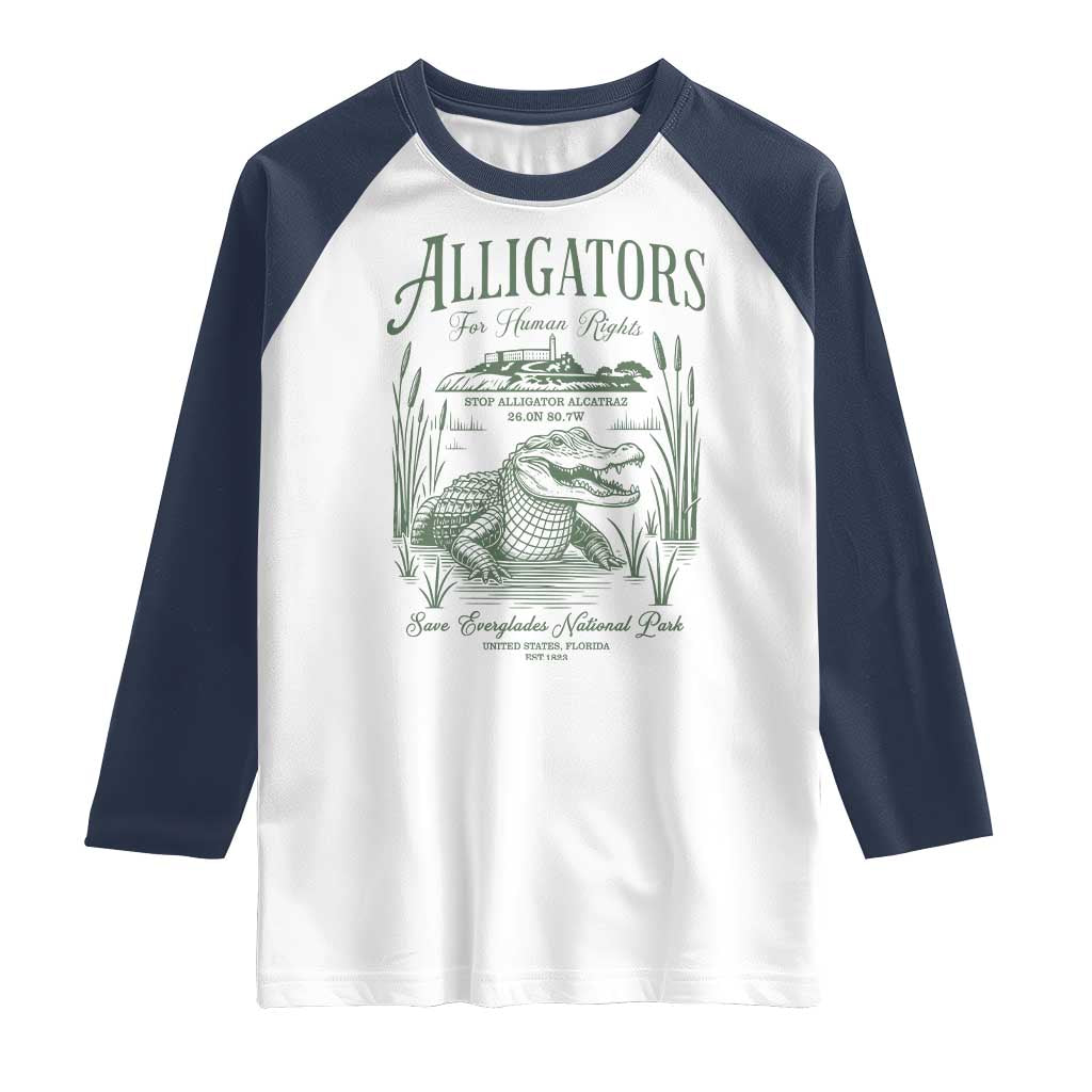 Alligators for Human Rights Raglan Shirt Save Everglades Alcatraz TS02 White Navy Print Your Wear