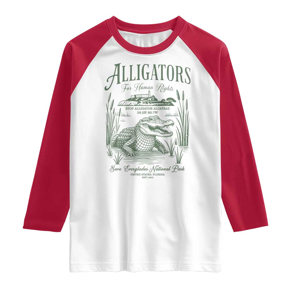 Alligators for Human Rights Raglan Shirt Save Everglades Alcatraz TS02 White Red Print Your Wear