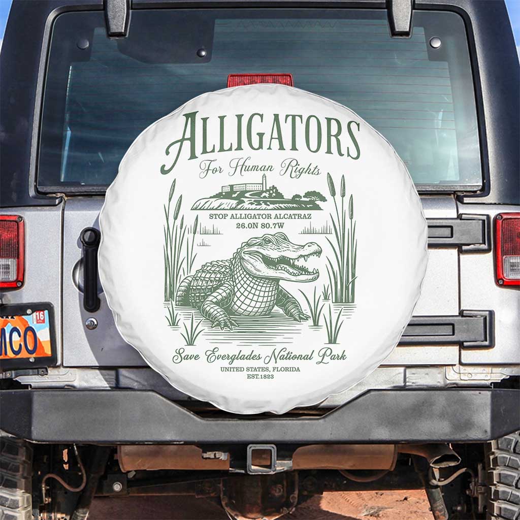 Alligators for Human Rights Spare Tire Cover Save Everglades Alcatraz TS02 No hole White Print Your Wear