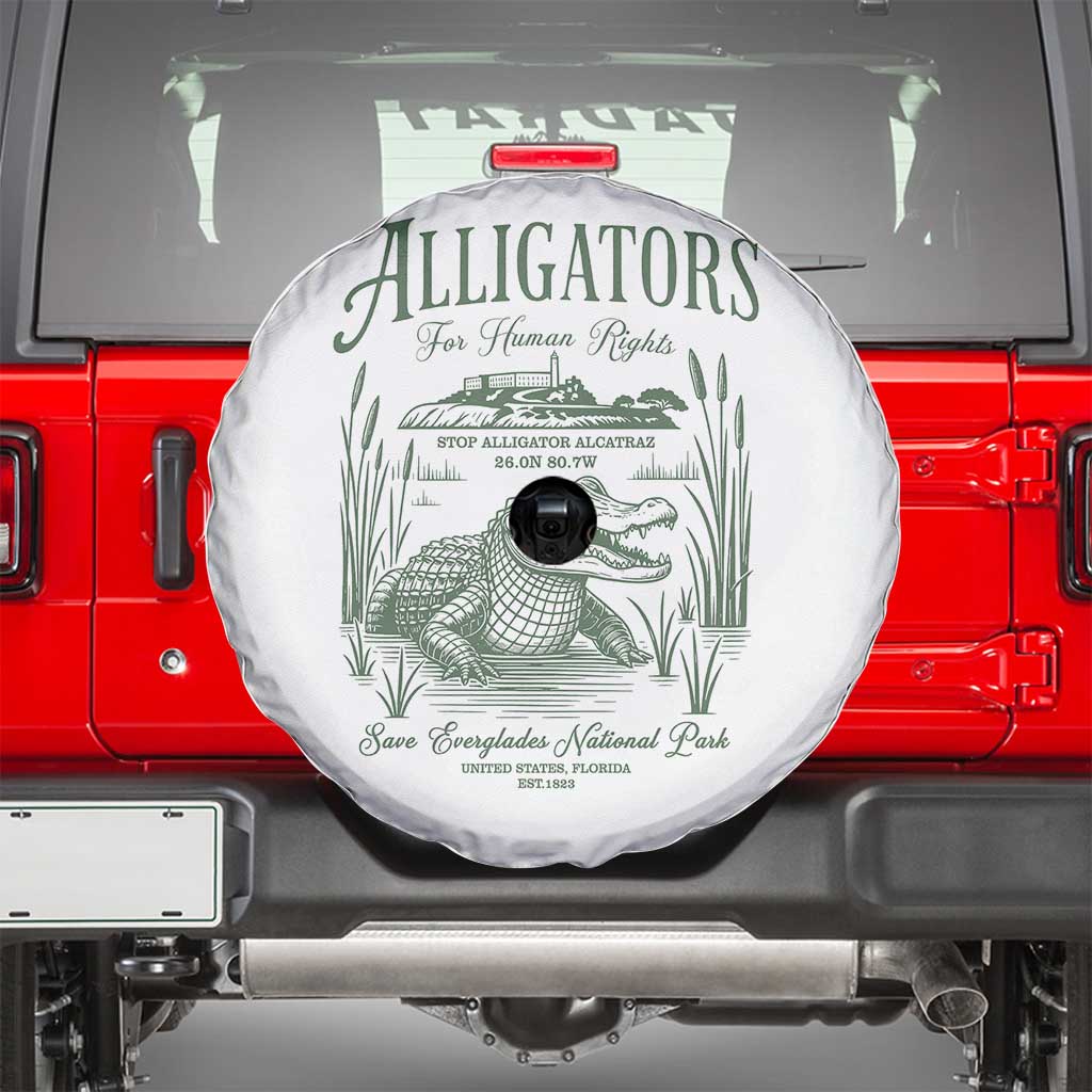 Alligators for Human Rights Spare Tire Cover Save Everglades Alcatraz TS02 White Print Your Wear