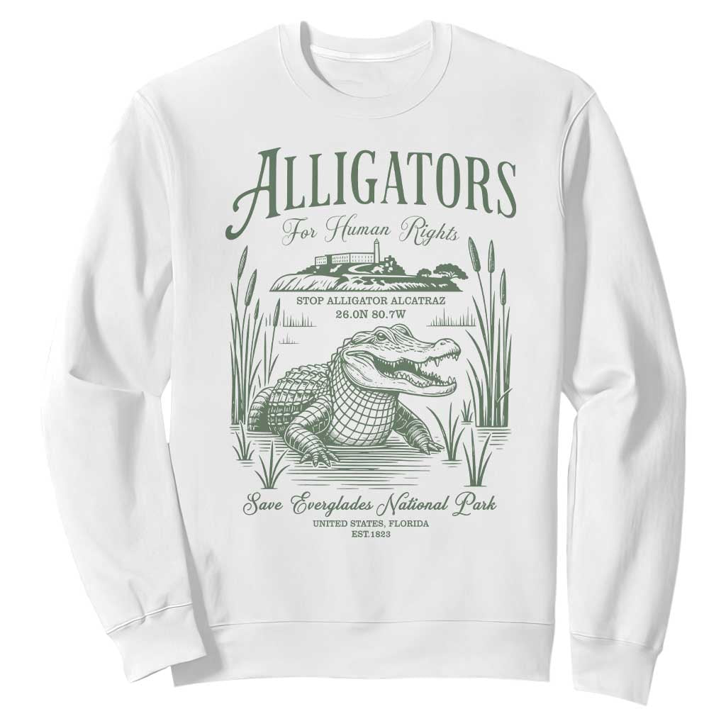 Alligators for Human Rights Sweatshirt Save Everglades Alcatraz TS02 White Print Your Wear