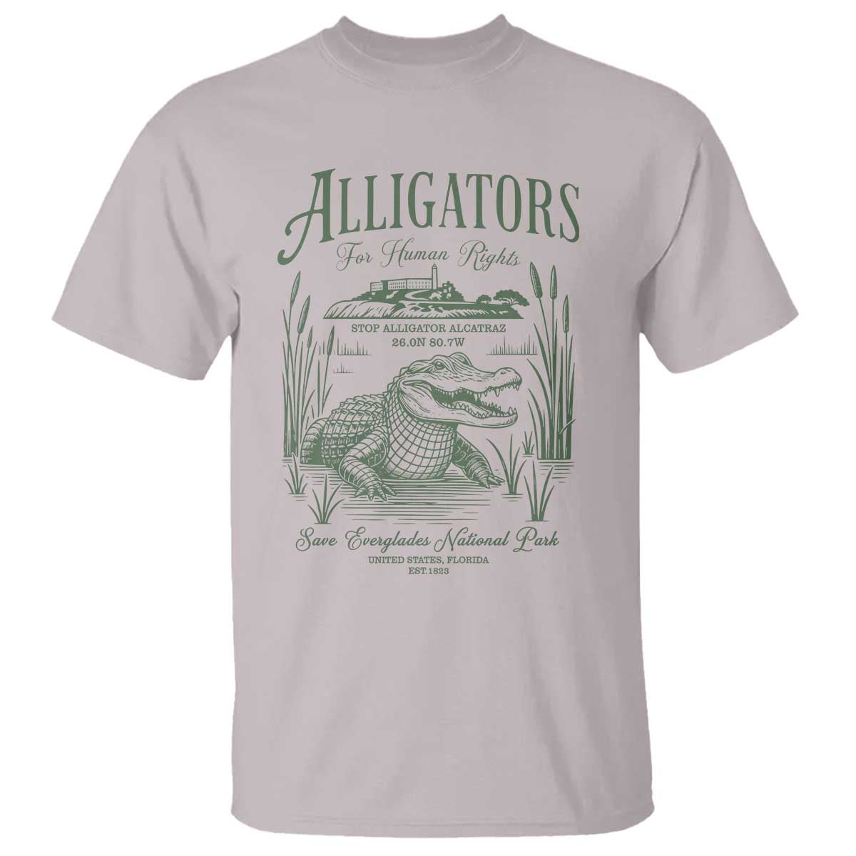 Alligators for Human Rights T Shirt Save Everglades Alcatraz TS02 Ice Gray Print Your Wear