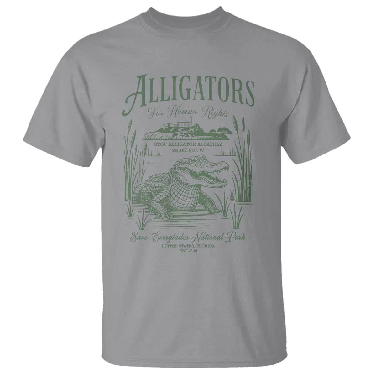 Alligators for Human Rights T Shirt Save Everglades Alcatraz TS02 Sport Gray Print Your Wear