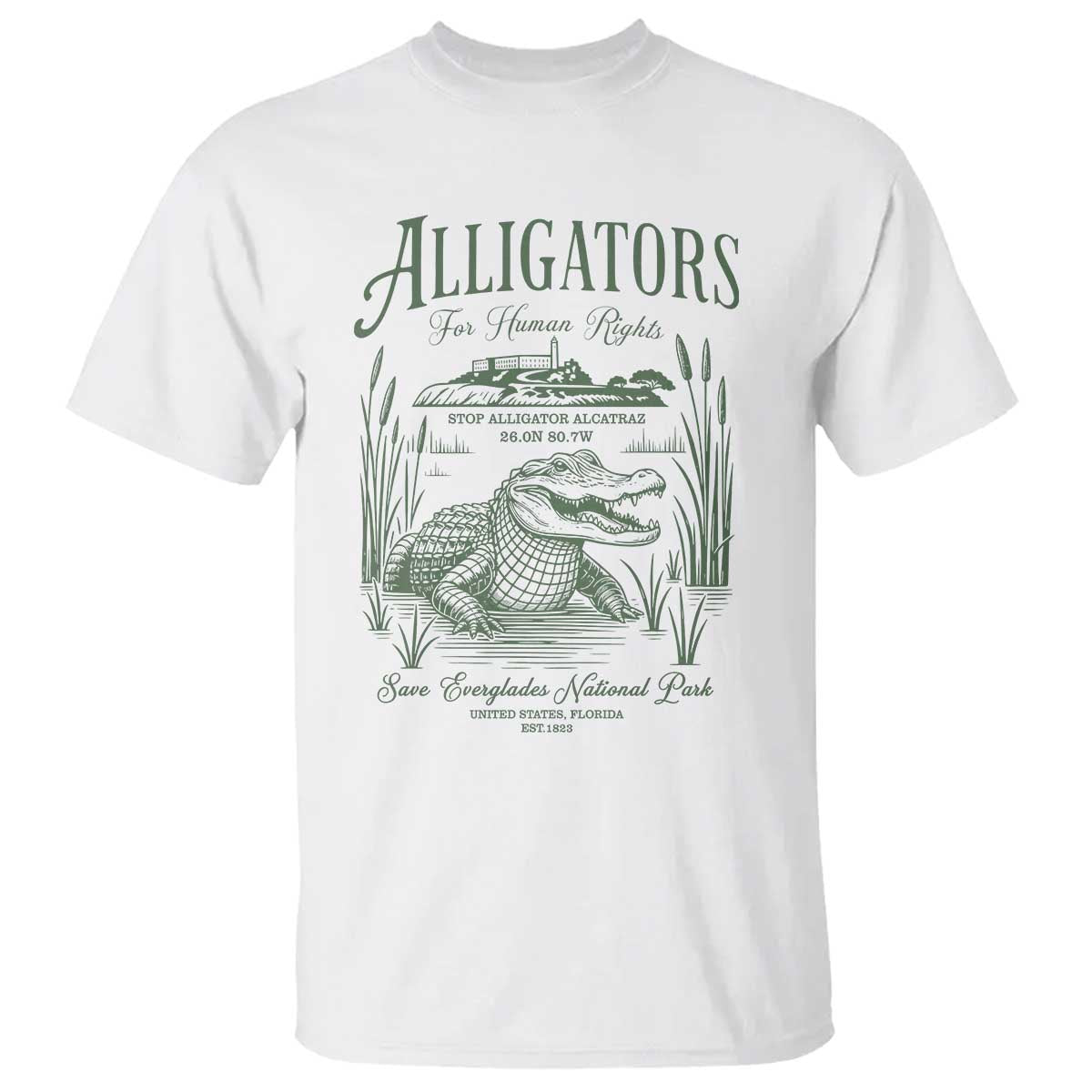 Alligators for Human Rights T Shirt Save Everglades Alcatraz TS02 White Print Your Wear