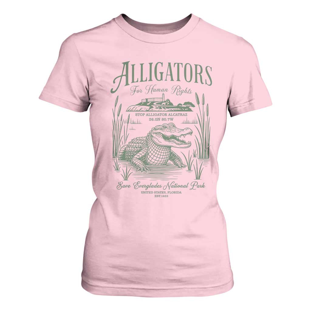 Alligators for Human Rights T Shirt For Women Save Everglades Alcatraz TS02 Light Pink Print Your Wear