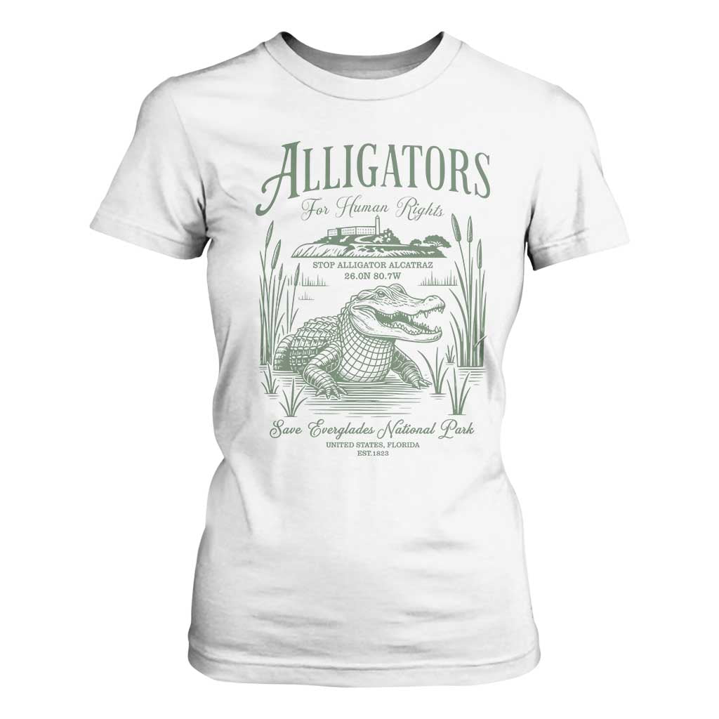 Alligators for Human Rights T Shirt For Women Save Everglades Alcatraz TS02 White Print Your Wear