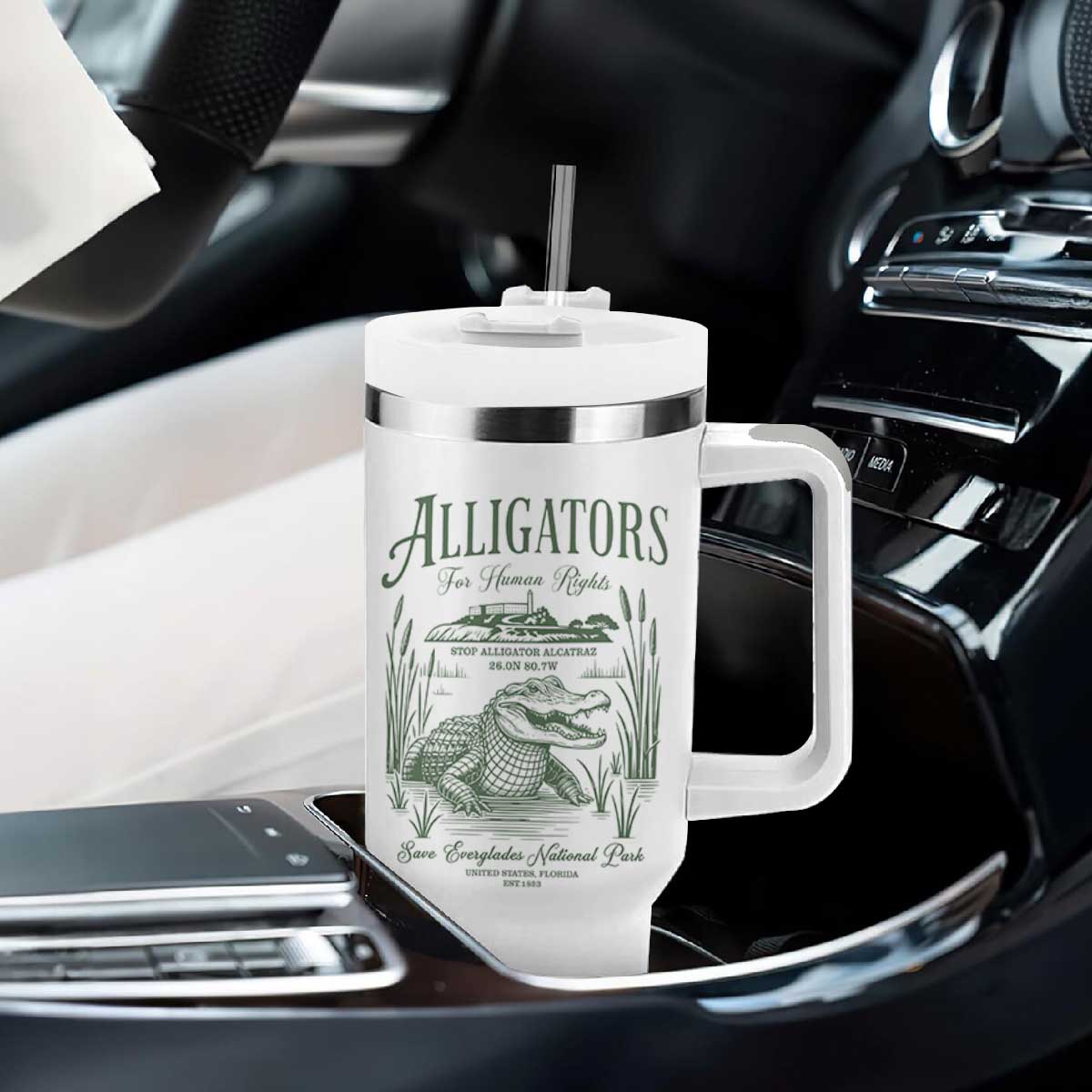 Alligators for Human Rights Tumbler With Handle Save Everglades Alcatraz TS02 Print Your Wear