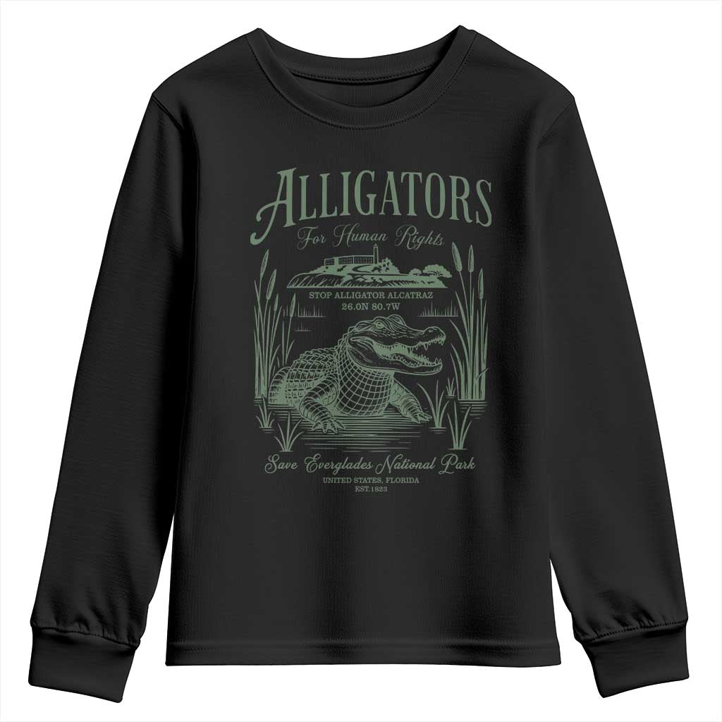 Alligators for Human Rights Youth Sweatshirt Save Everglades Alcatraz TS02 Black Print Your Wear