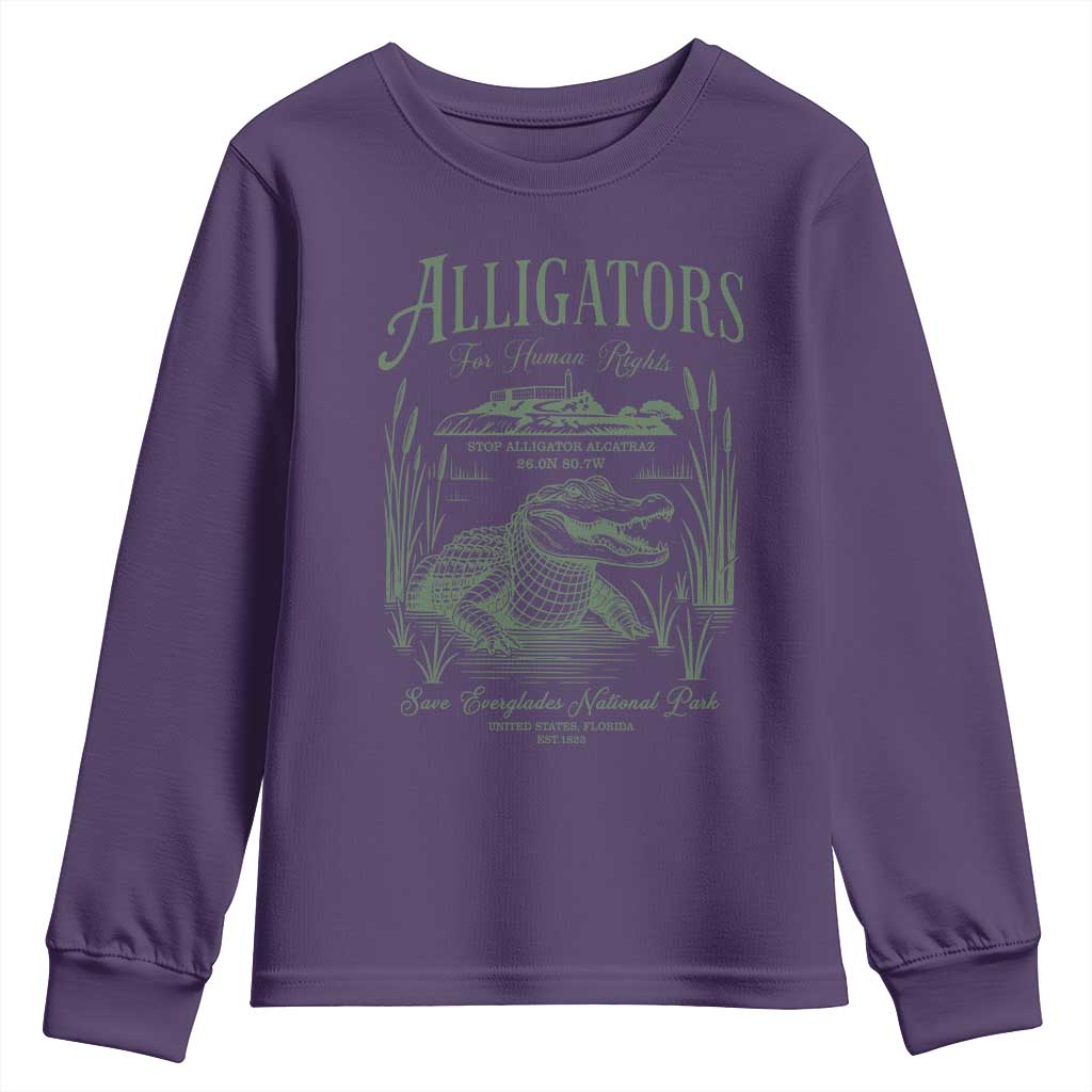 Alligators for Human Rights Youth Sweatshirt Save Everglades Alcatraz TS02 Purple Print Your Wear