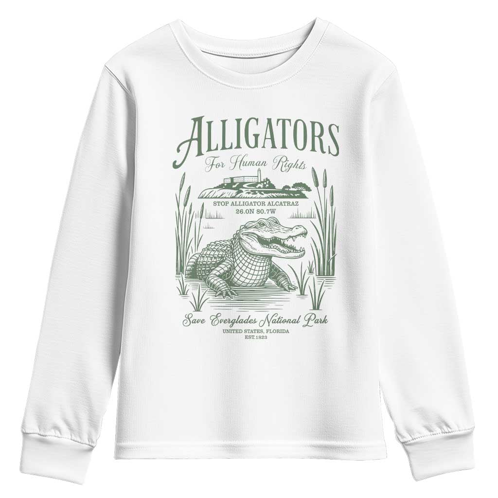 Alligators for Human Rights Youth Sweatshirt Save Everglades Alcatraz TS02 White Print Your Wear
