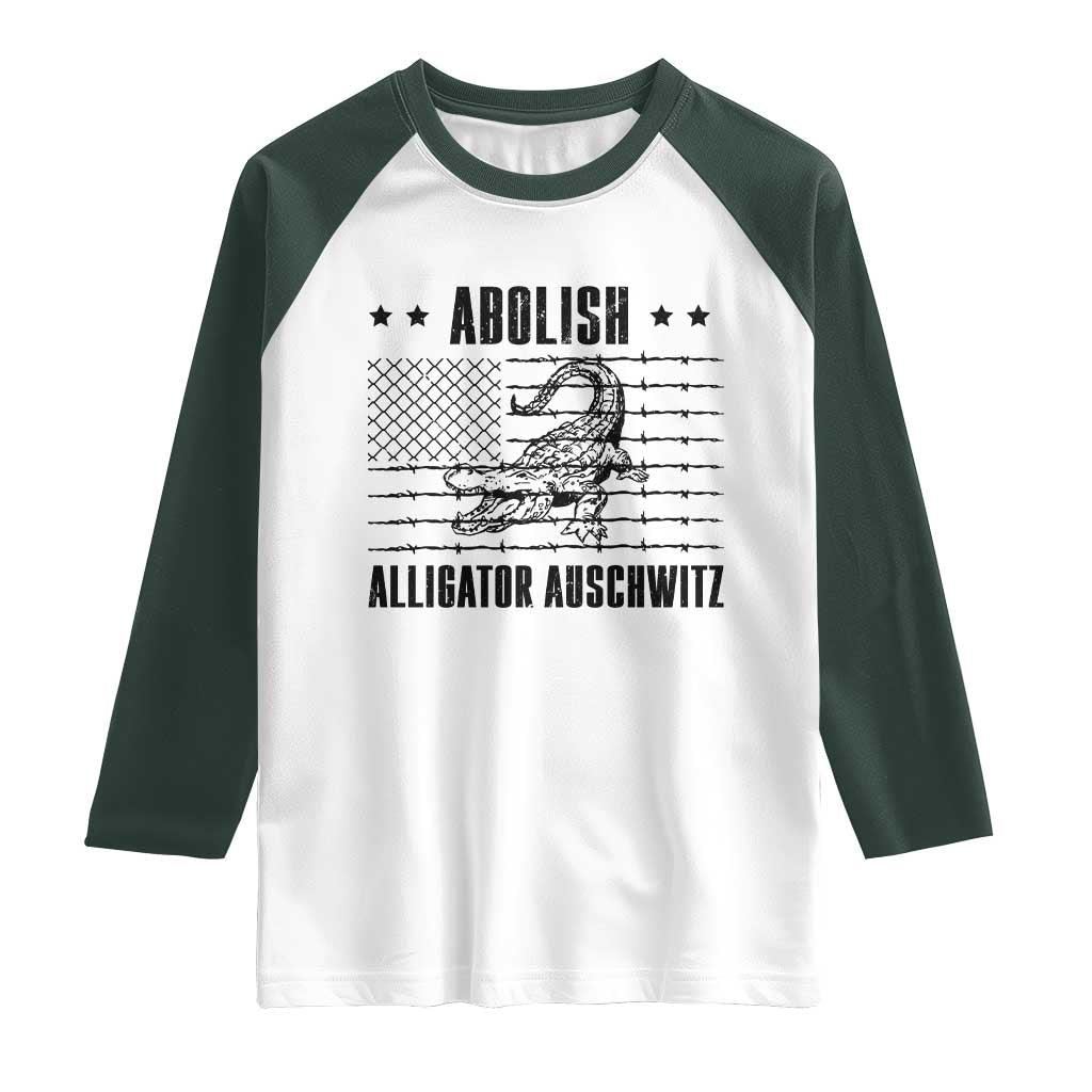Abolish Alligator Prison Raglan Shirt Stop Alcatraz Sace Everglades TS02 White Dark Forest Green Print Your Wear