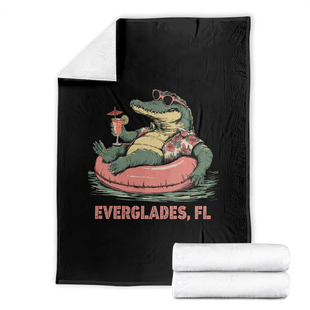Funny Tropical Alligator Throw Blanket Everglades Florida FL Summer Vibe TS02 Black Print Your Wear