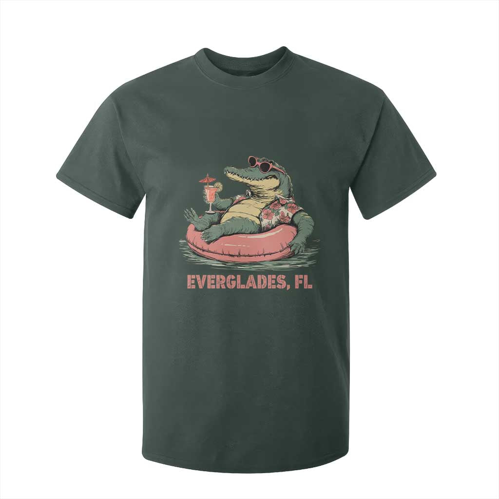 Funny Tropical Alligator T Shirt For Kid Everglades Florida FL Summer Vibe TS02 Dark Forest Green Print Your Wear