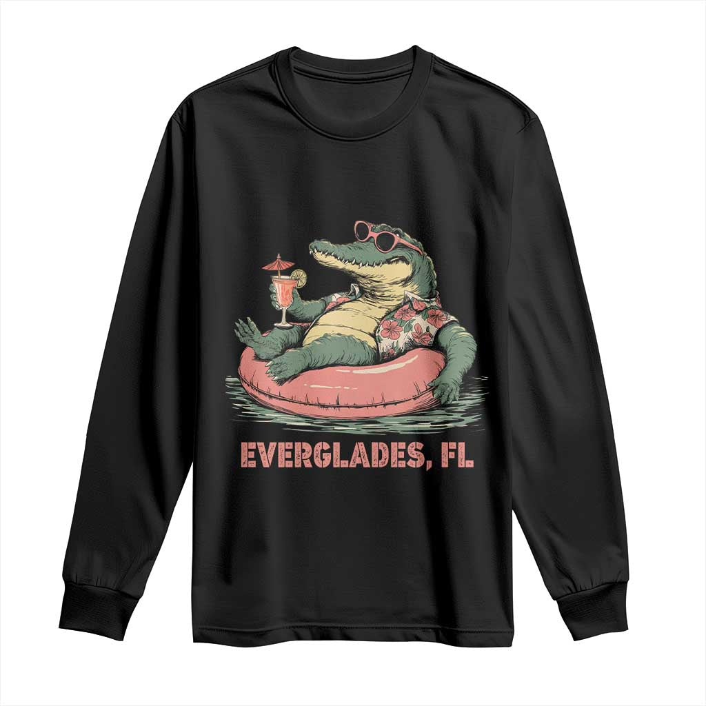 Funny Tropical Alligator Long Sleeve Shirt Everglades Florida FL Summer Vibe TS02 Black Print Your Wear