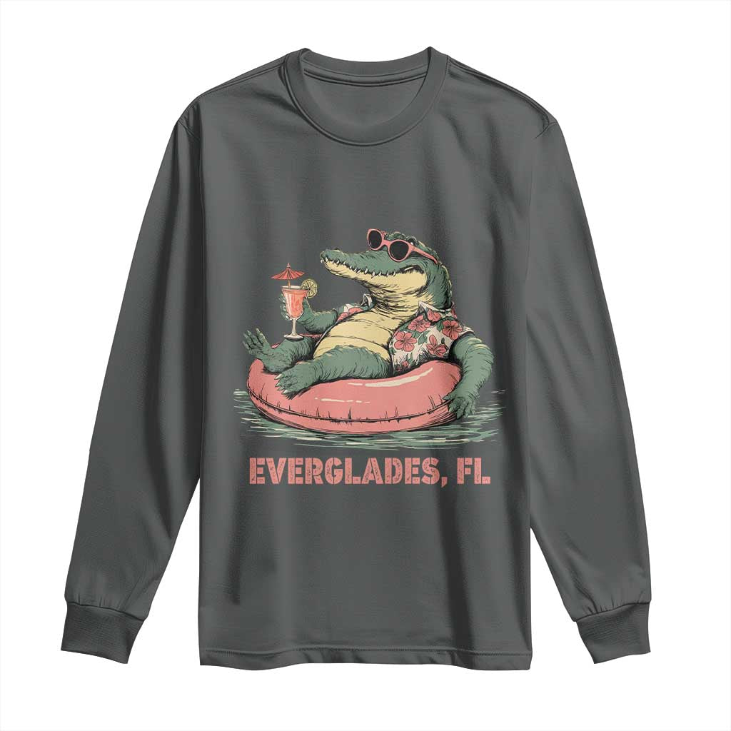 Funny Tropical Alligator Long Sleeve Shirt Everglades Florida FL Summer Vibe TS02 Dark Heather Print Your Wear