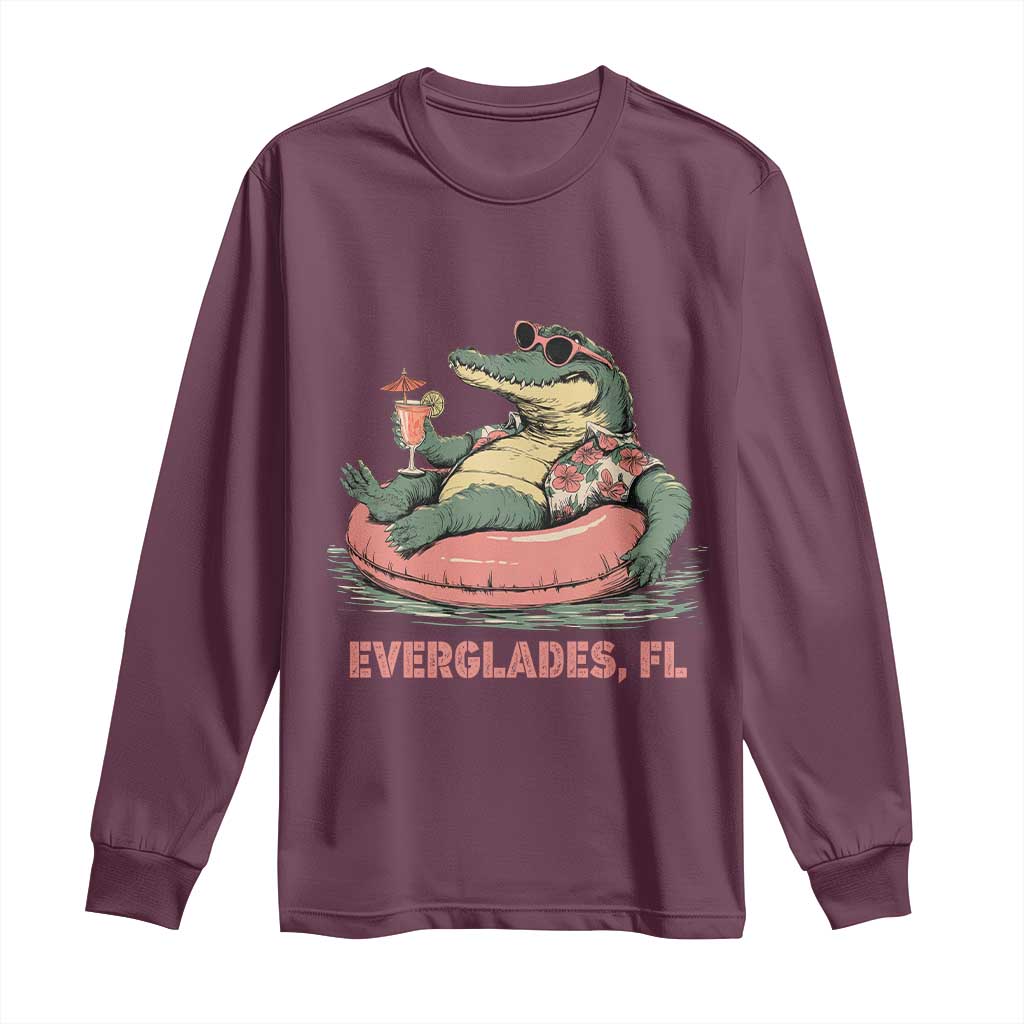 Funny Tropical Alligator Long Sleeve Shirt Everglades Florida FL Summer Vibe TS02 Maroon Print Your Wear