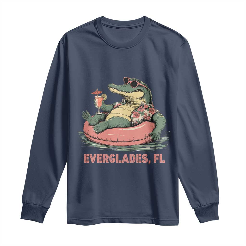 Funny Tropical Alligator Long Sleeve Shirt Everglades Florida FL Summer Vibe TS02 Navy Print Your Wear