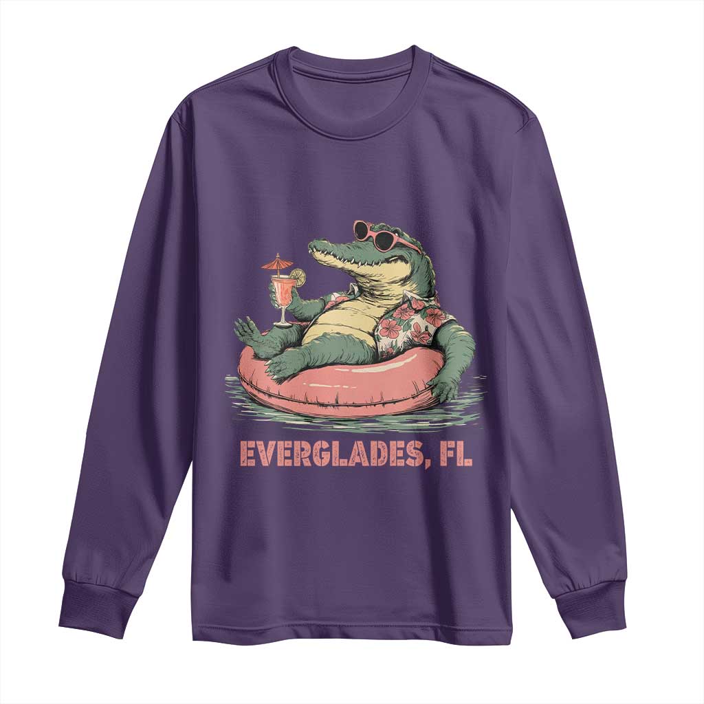 Funny Tropical Alligator Long Sleeve Shirt Everglades Florida FL Summer Vibe TS02 Purple Print Your Wear
