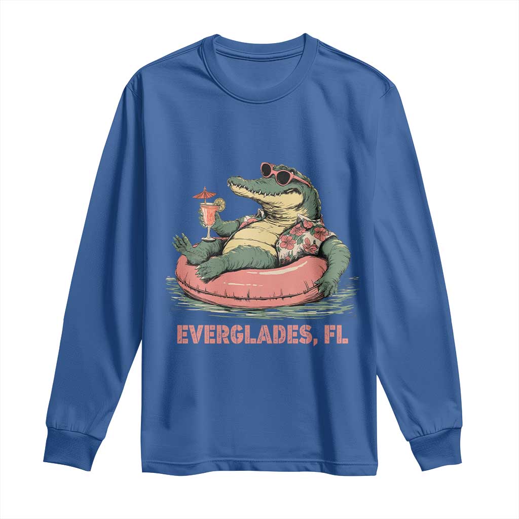 Funny Tropical Alligator Long Sleeve Shirt Everglades Florida FL Summer Vibe TS02 Royal Blue Print Your Wear