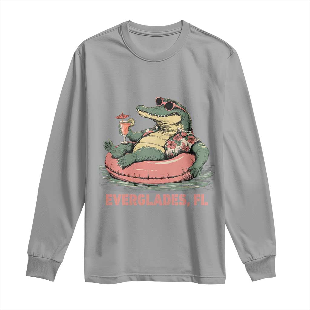 Funny Tropical Alligator Long Sleeve Shirt Everglades Florida FL Summer Vibe TS02 Sport Gray Print Your Wear