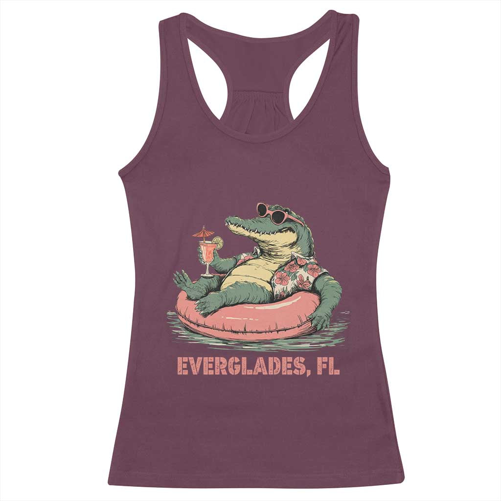 Funny Tropical Alligator Racerback Tank Top Everglades Florida FL Summer Vibe TS02 Maroon Print Your Wear