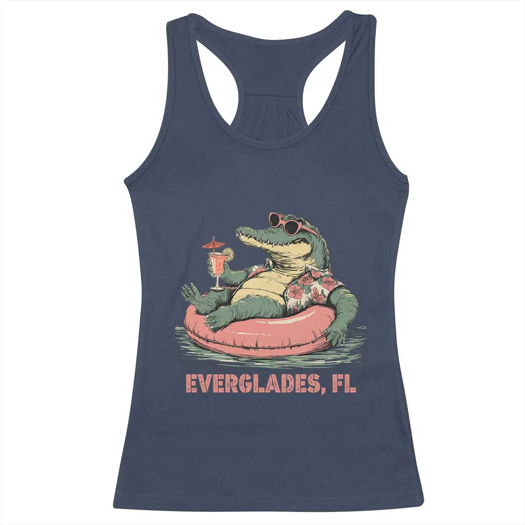 Funny Tropical Alligator Racerback Tank Top Everglades Florida FL Summer Vibe TS02 Navy Print Your Wear