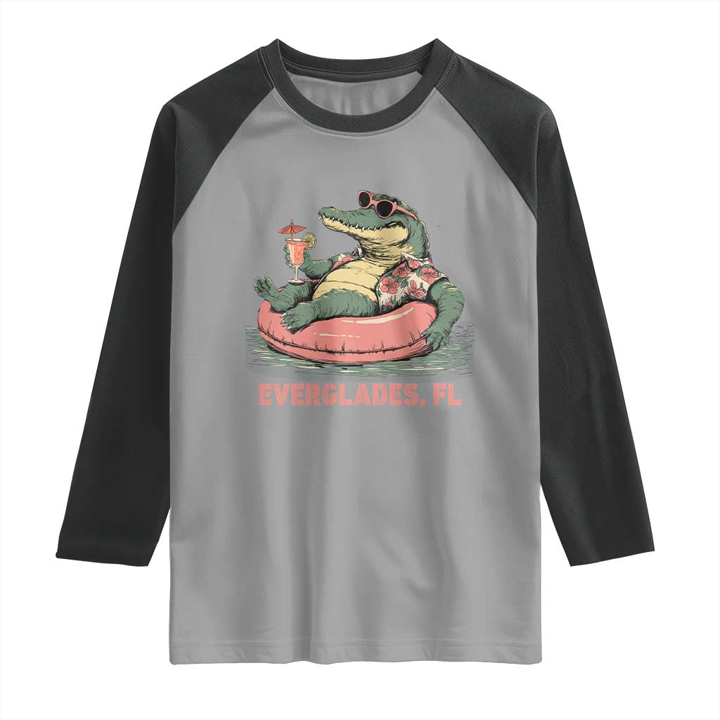 Funny Tropical Alligator Raglan Shirt Everglades Florida FL Summer Vibe TS02 Sport Gray Black Print Your Wear