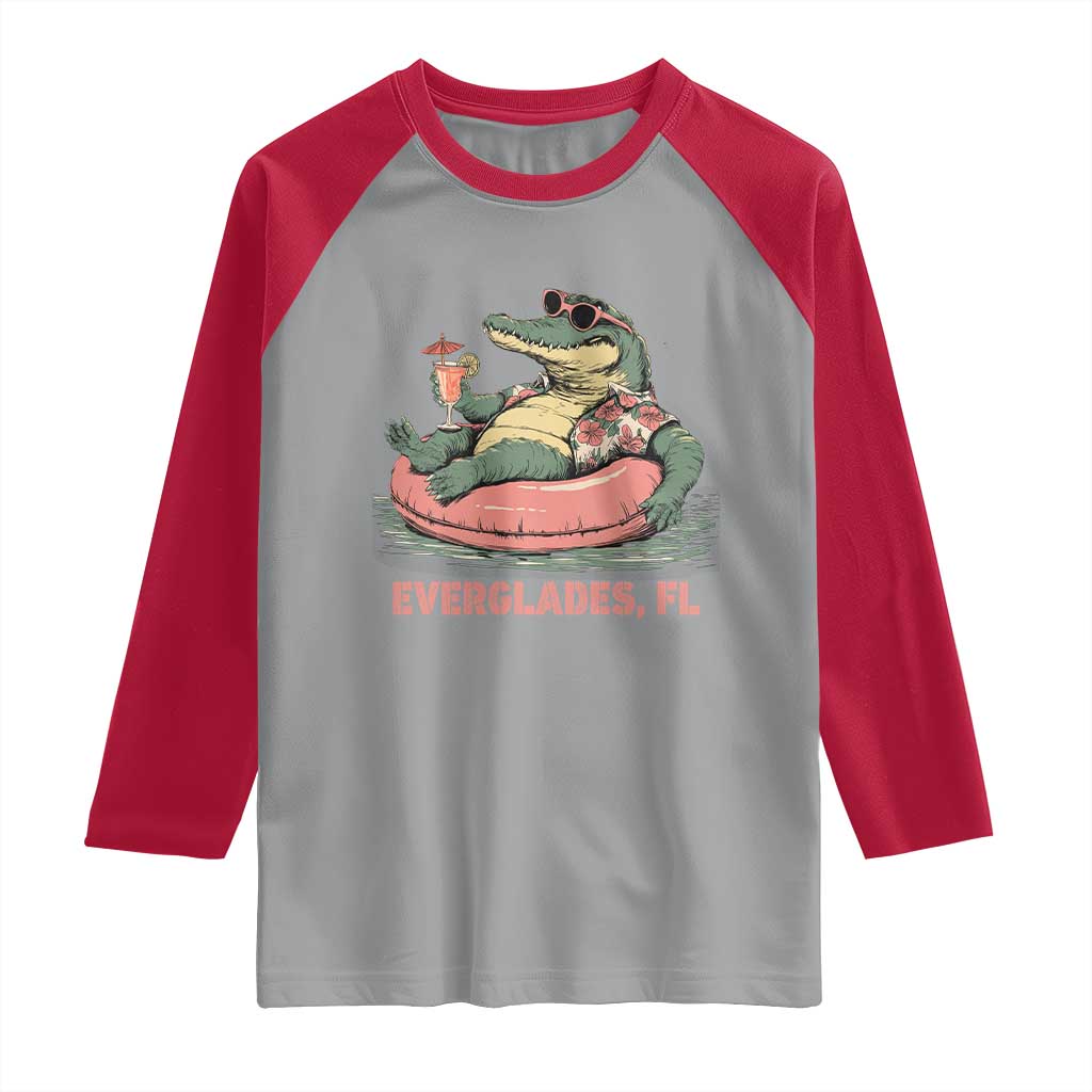 Funny Tropical Alligator Raglan Shirt Everglades Florida FL Summer Vibe TS02 Sport Gray Red Print Your Wear