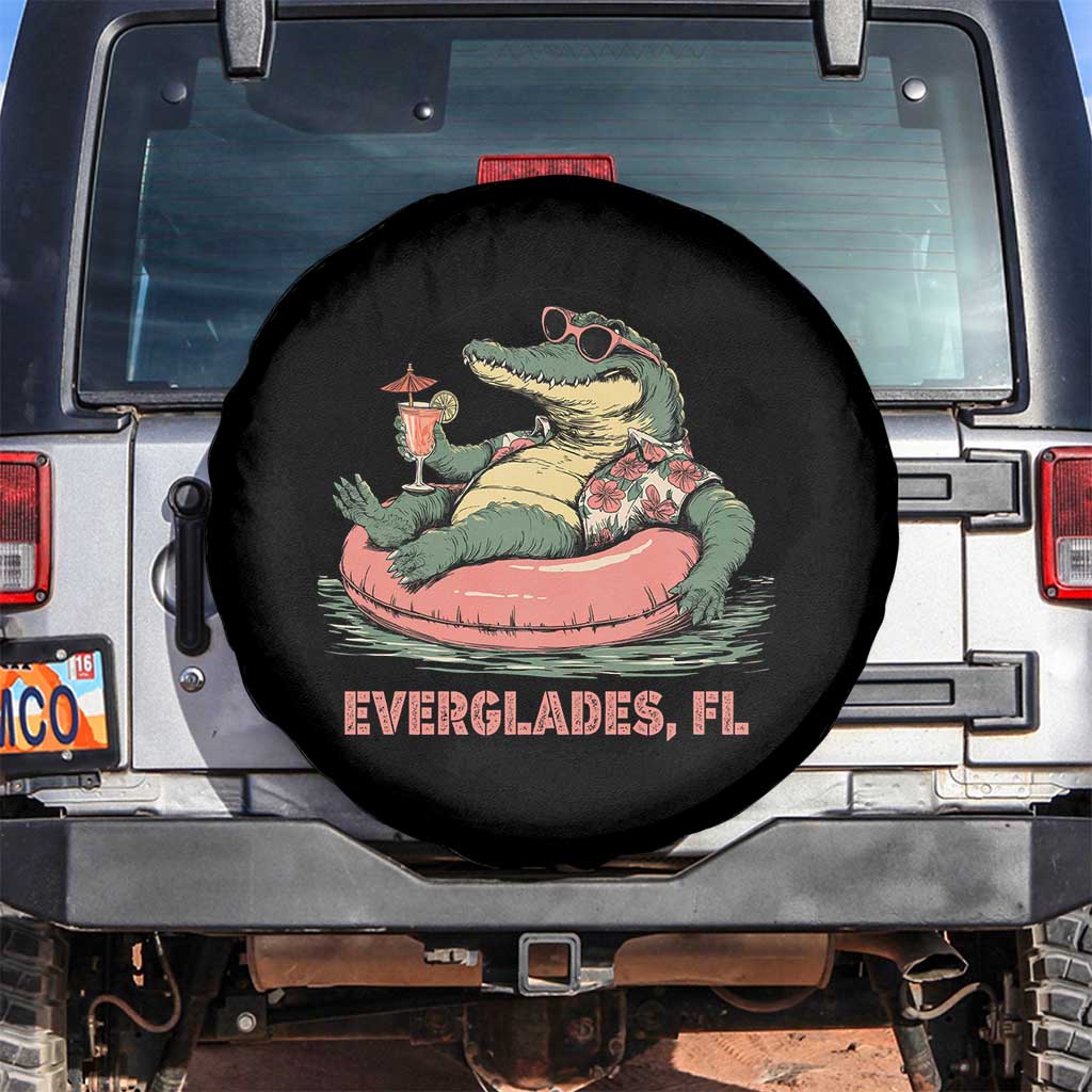 Funny Tropical Alligator Spare Tire Cover Everglades Florida FL Summer Vibe TS02 No hole Black Print Your Wear