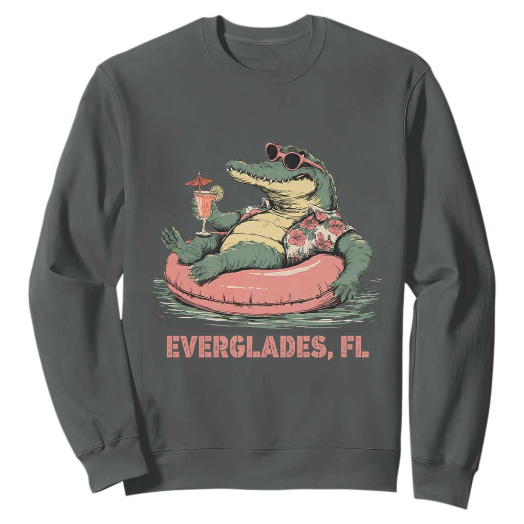 Funny Tropical Alligator Sweatshirt Everglades Florida FL Summer Vibe TS02 Dark Heather Print Your Wear