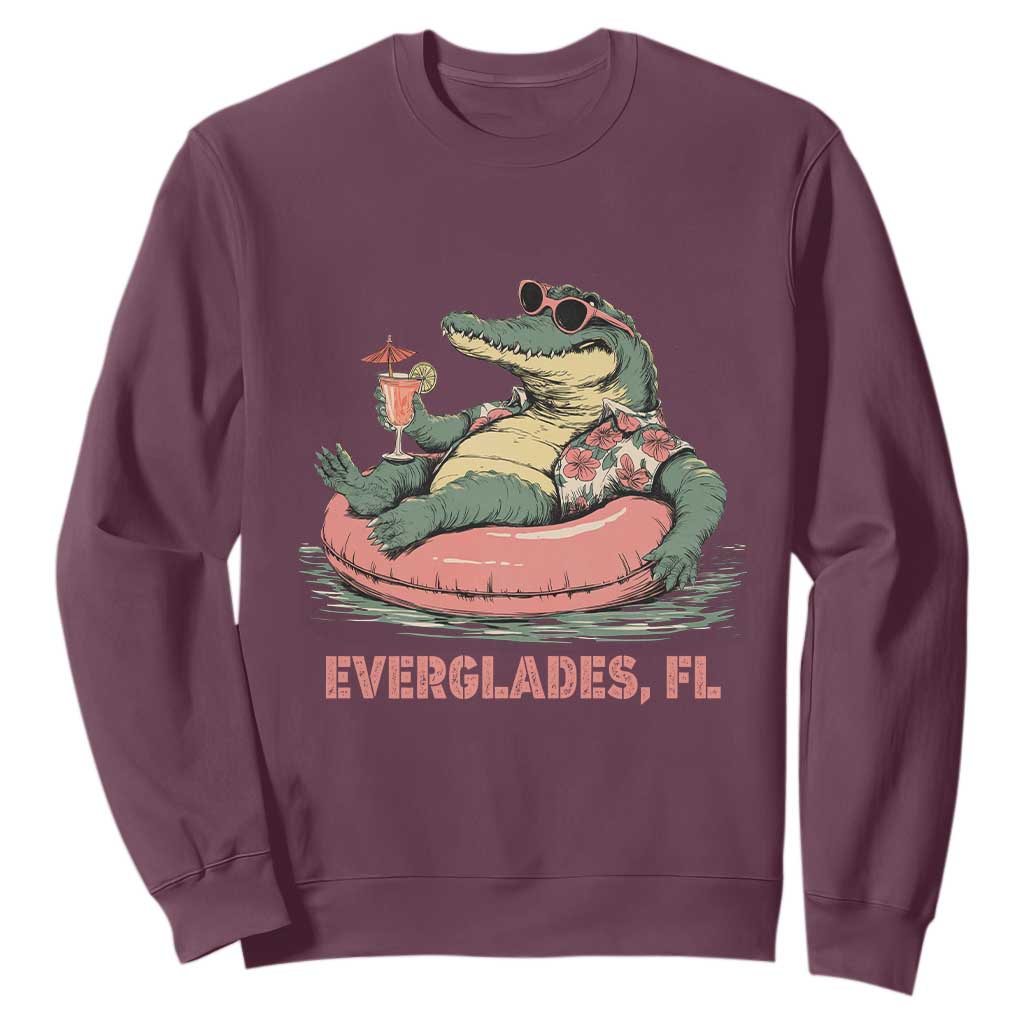 Funny Tropical Alligator Sweatshirt Everglades Florida FL Summer Vibe TS02 Maroon Print Your Wear