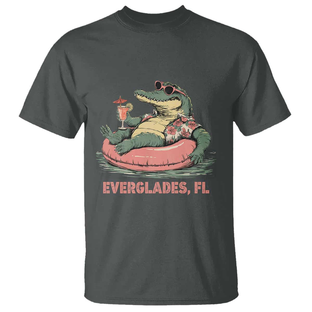Funny Tropical Alligator T Shirt Everglades Florida FL Summer Vibe TS02 Dark Heather Print Your Wear