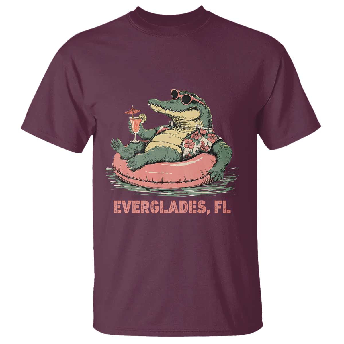 Funny Tropical Alligator T Shirt Everglades Florida FL Summer Vibe TS02 Maroon Print Your Wear