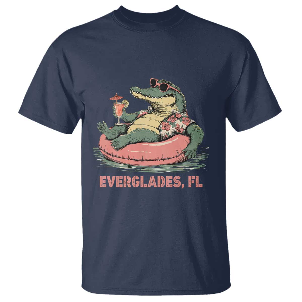 Funny Tropical Alligator T Shirt Everglades Florida FL Summer Vibe TS02 Navy Print Your Wear