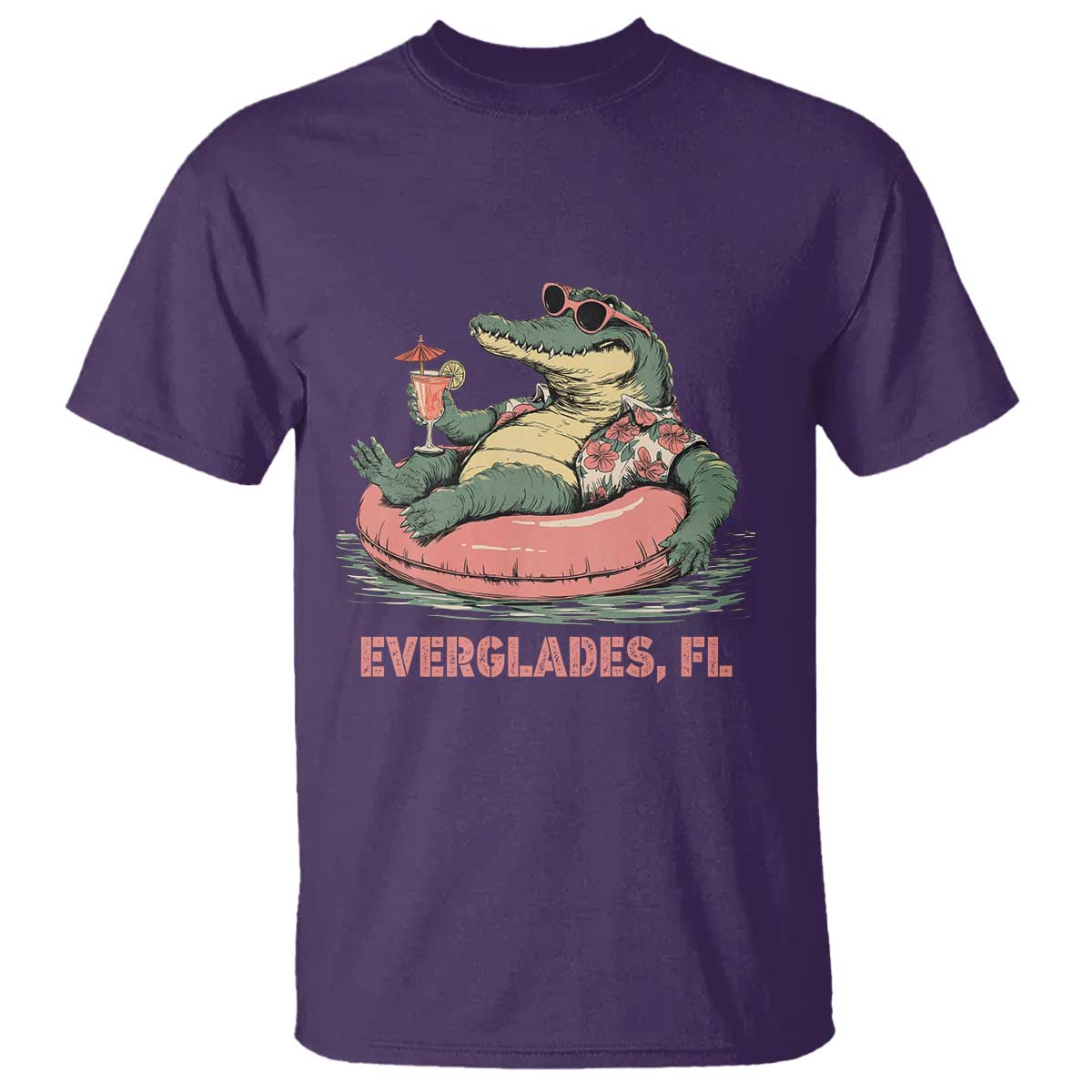 Funny Tropical Alligator T Shirt Everglades Florida FL Summer Vibe TS02 Purple Print Your Wear