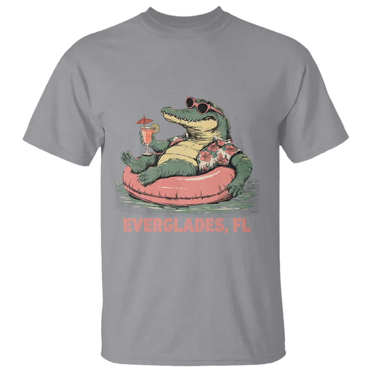 Funny Tropical Alligator T Shirt Everglades Florida FL Summer Vibe TS02 Sport Gray Print Your Wear